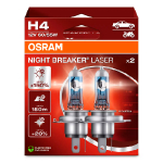 OSRAM H4 Halogēna spuldzes (2x) NIGHT BREAKER LASER / 60-55W / 3900K / 1650/1000 Lm / spilgtums +150% / 4062172387477 / 21-2505 :: H4